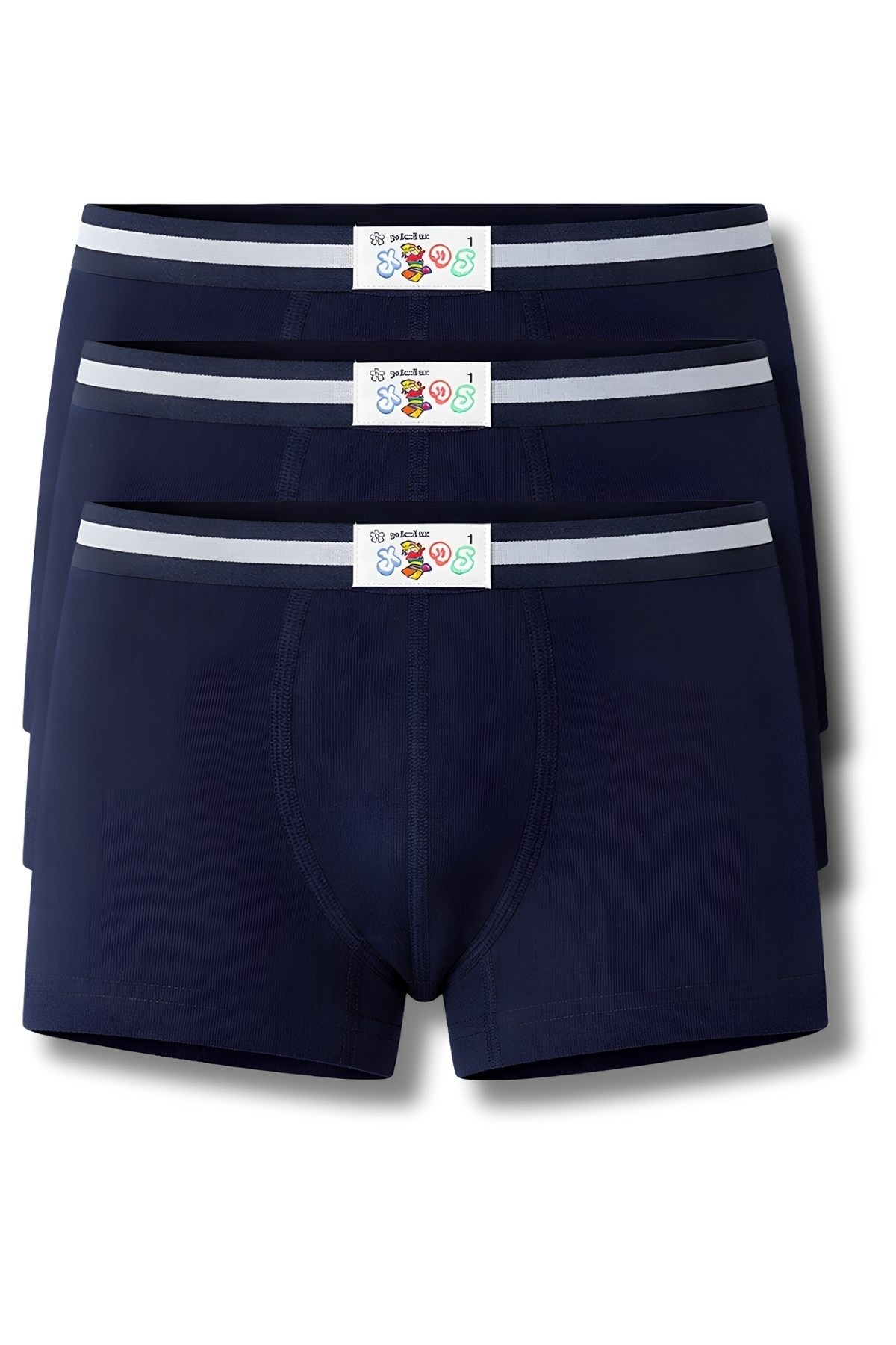 Erkek Çocuk Likralı Pamuklu Boxer Lacivert 3'lü Paket Yıldız 403
