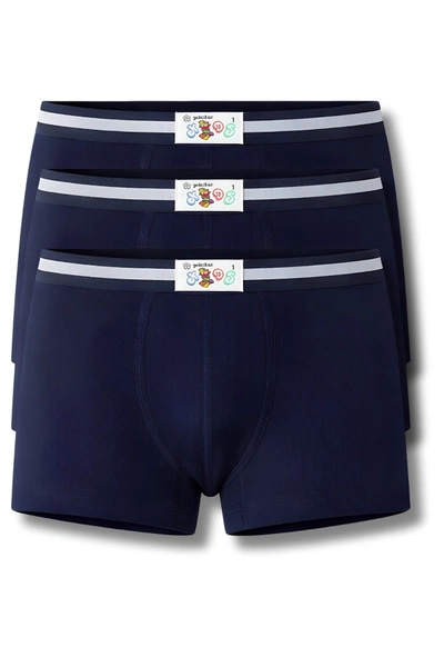 Erkek Çocuk Likralı Pamuklu Boxer Lacivert 3'lü Paket Yıldız 403