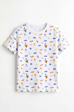 Öts İç Giyim Erkek Çocuk Pamuklu Pijama Takımı Kısa Kol Uzun Alt Desenli Premium Ev Stili Öts 374005 - Alternatif Görünüm
