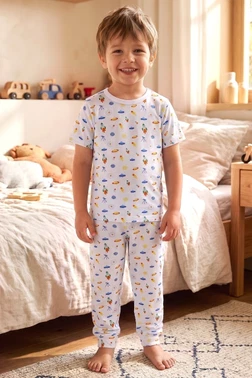 Öts İç Giyim Erkek Çocuk Pamuklu Pijama Takımı Kısa Kol Uzun Alt Desenli Premium Ev Stili Öts 374005