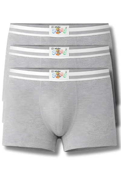 Erkek Çocuk Ribana Boxer Gri %100 Pamuk 3'lü Paket Yıldız 31Ç