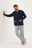 Erkek Düz Önden Düğmeli Lacivert Pijama Takımı Çift Kaplan 8002 görsel 28