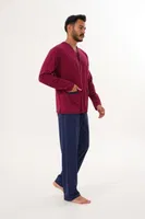 Erkek Düz Önden Düğmeli Lacivert Pijama Takımı Çift Kaplan 8002 görsel 6