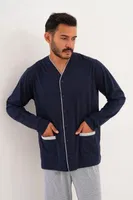 Erkek Düz Önden Düğmeli Lacivert Pijama Takımı Çift Kaplan 8002 görsel 26