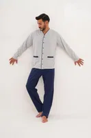 Erkek Düz Önden Düğmeli Lacivert Pijama Takımı Çift Kaplan 8002 görsel 14