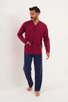 Erkek Düz Önden Düğmeli Lacivert Pijama Takımı Çift Kaplan 8002 farklı açı