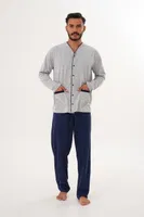 Erkek Düz Önden Düğmeli Lacivert Pijama Takımı Çift Kaplan 8002 görsel 21