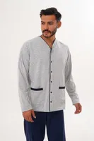 Erkek Düz Önden Düğmeli Lacivert Pijama Takımı Çift Kaplan 8002 görsel 16