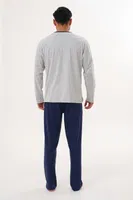 Erkek Düz Önden Düğmeli Lacivert Pijama Takımı Çift Kaplan 8002 görsel 17