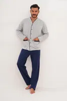 Erkek Düz Önden Düğmeli Lacivert Pijama Takımı Çift Kaplan 8002 görsel 13