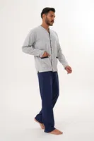 Erkek Düz Önden Düğmeli Lacivert Pijama Takımı Çift Kaplan 8002 görsel 18