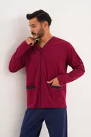 Erkek Düz Önden Düğmeli Lacivert Pijama Takımı Çift Kaplan 8002 detay görünüm