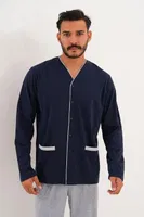 Erkek Düz Önden Düğmeli Lacivert Pijama Takımı Çift Kaplan 8002 görsel 25