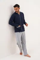 Erkek Düz Önden Düğmeli Lacivert Pijama Takımı Çift Kaplan 8002 görsel 27