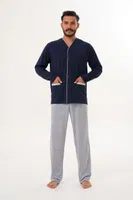 Erkek Düz Önden Düğmeli Lacivert Pijama Takımı Çift Kaplan 8002 görsel 30