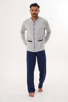 Erkek Düz Önden Düğmeli Lacivert Pijama Takımı Çift Kaplan 8002 görsel 20