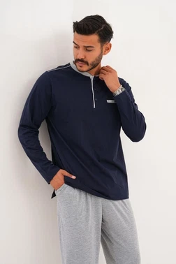 Erkek Düz Patlı Lacivert Pijama Takımı Çift Kaplan 8000 - Alternatif Görünüm