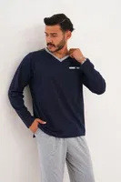 Erkek Düz V Yaka Lacivert Pijama Takımı Çift Kaplan 8001 görsel 29