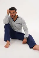 Erkek Düz V Yaka Lacivert Pijama Takımı Çift Kaplan 8001 görsel 18