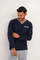 Erkek Düz V Yaka Lacivert Pijama Takımı Çift Kaplan 8001 görsel 28