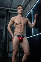Erkek Fantezi Arkası Açık Kırmızı Deri Jockstrap Darkzone DZ-1401-06-S Görsel görsel 5