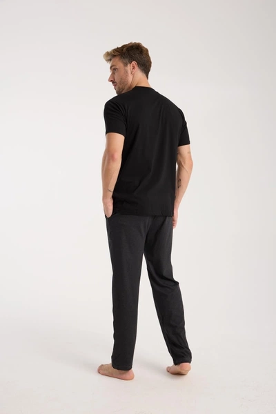 Erkek Füme Düğmeli Yaka Kısa Kollu Pijama Takımı Akbeniz 6878