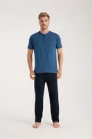 Erkek İndigo Düğmeli Yaka Kısa Kollu Pijama Takımı Akbeniz 6878 İndigo