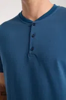 Erkek İndigo Düğmeli Yaka Kısa Kollu Pijama Takımı Akbeniz 6878 İndigo görsel 8