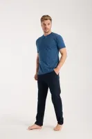 Erkek İndigo Düğmeli Yaka Kısa Kollu Pijama Takımı Akbeniz 6878 İndigo görsel 4