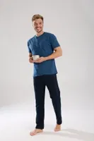 Erkek İndigo Düğmeli Yaka Kısa Kollu Pijama Takımı Akbeniz 6878 İndigo farklı açı