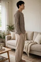 Erkek Kazayağı Desen Patlı Bej Pijama Takımı Çift Kaplan 8209 Bej detay görünüm