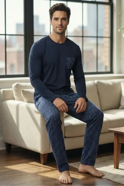 Erkek Kısa Kollu Lacivert Pijama Takım Tekten 8240 - Alternatif Görünüm