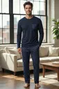 Erkek Kısa Kollu Lacivert Pijama Takım Tekten 8240