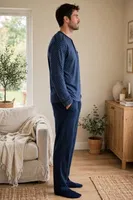 Erkek Küçük Kare Patlı Lacivert Pijama Takımı Çift Kaplan 8220 Lacivert detay görünüm