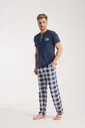 Erkek Lacivert Düğmeli Yaka Kısa Kollu Pijama Takımı Akbeniz 6877