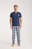 Erkek Lacivert Düğmeli Yaka Kısa Kollu Pijama Takımı Akbeniz 6877 görsel 5