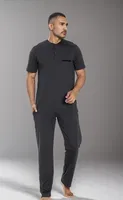 Erkek Modal Patlı Kısa Kol Pijama Confeo C940-028 Füme detay görünüm
