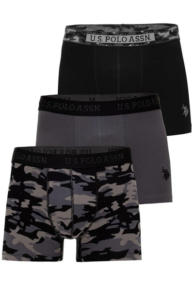 Erkek Pamuklu 3'lü Boxer Siyah Antrasit Baskılı Us. POLO Assn. 80542