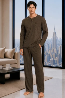 Erkek T-Shirt Pantolon Takımı Kahverengi Doreanse 4635