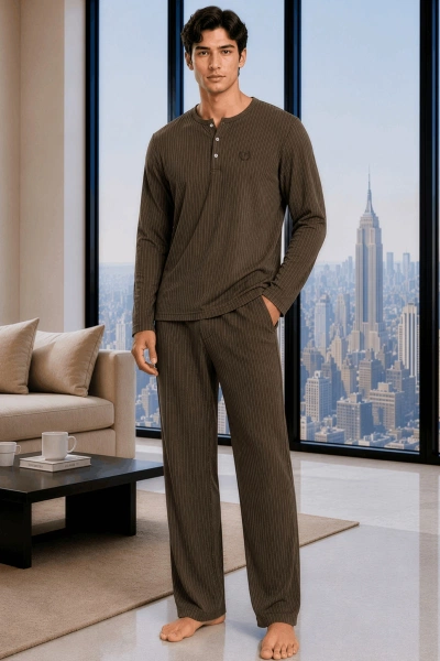 Erkek T-Shirt Pantolon Takımı Kahverengi Doreanse 4635
