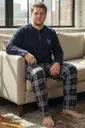 Erkek Uzun Kollu Pijama Takım BÜyük Beden Lacivert Tekten 8270