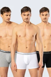 Cacharel Erkek Uzun Paçali 3lü Boxer Cacharel 1338/Beyaz-Siyah-Gri