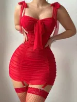 Fantezi Kırmızı Gecelik Jartiyer Takım Feel Lady F267 Kırmızı