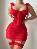 Fantezi Kırmızı Gecelik Jartiyer Takım Feel Lady F267 Kırmızı görsel 5