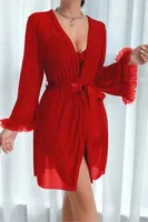 Fırfırlı Sabahlıklı Kırmızı Fantazi Takım Gecelik Real Passione 3081 Kırmızı görsel 4