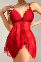 Fiyonk Detaylı Kırmızı Dantel Kısa Askılı Fantazi Gecelik Feel Lady F225 Kırmızı görsel 5