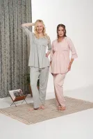 Flanel Ekose Kadın 3'lü Pijama Takımı Bone Club 5903