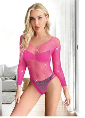 Fuşya Taşlı Uzun Kollu Body Vücut Çorabı So Beautiful 24128