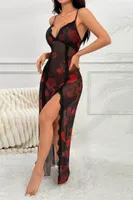 Gül Baskılı Dantel Yakalı Uzun Siyah Fantazi Gecelik Feel Lady F238 Siyah farklı açı
