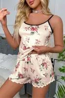 Gül Desenli Askılı Şortlu Yazlık Şort Takım Real Passione S-44 Bej görsel 5